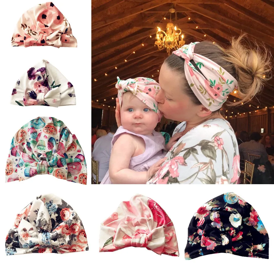 New Infant Neonate Cappello Bowknot Florals Copricapo Bambino Bambino Bambini Berretti Turbante Fiori Cappelli Bambini Cappello in cotone 6 colori 15376