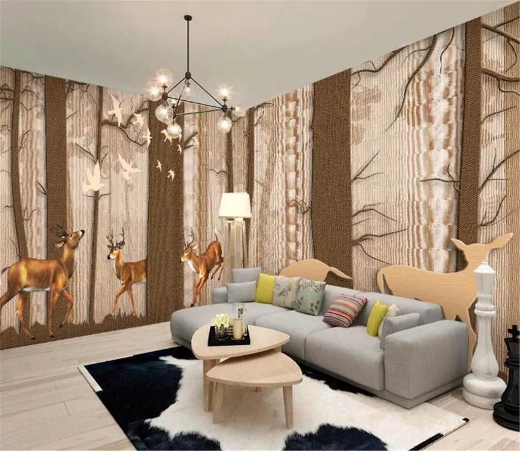 Nordic Woods Elk Creative Whole House Achtergrond Muur Schilderij Mooie 3D Wallpaper