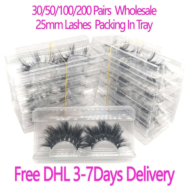 30/50/100/200 paires en gros 25mm 3D cils de vison 5D cils de vison emballage dans le plateau étiquette maquillage dramatique longs cils de vison