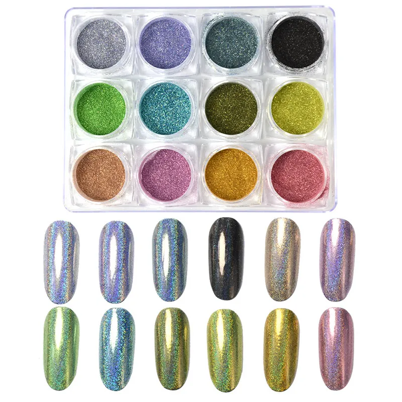 Glitter for Nails Holographic Dip Powder Mirror Polishing Chrome Pigments Nail Art Decorations Laser Dazzling Dust