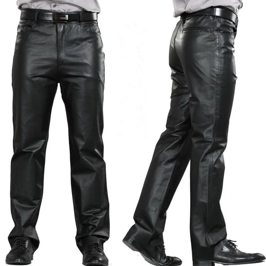 M-7xl Plus Größe Mode Leder Hosen Motorrad Hosen Männer Echtes Leder Gerade männer Flache Zipper Regular