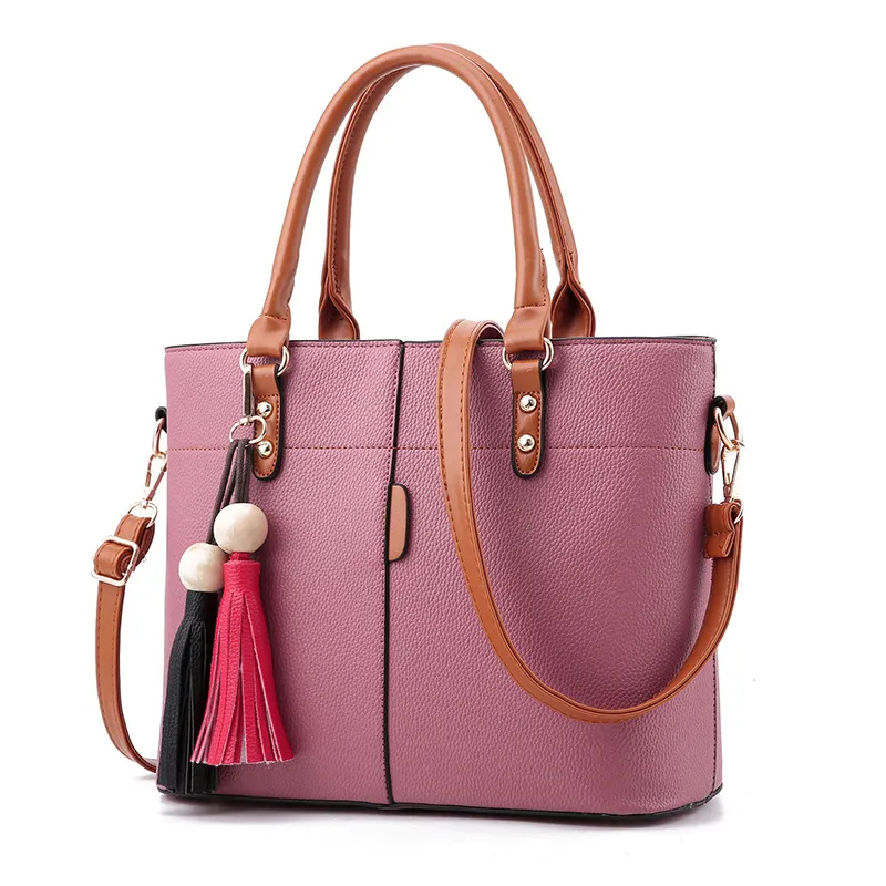 HBP Kvinnor handväskor Tassel Pu läder totes väska överhandtag broderi crossbodybag axelväska lady hand väskor rosa färg