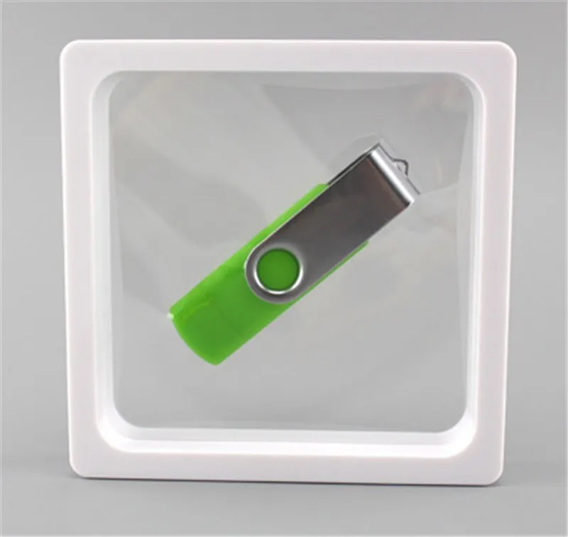7 * 7 * 2cm branco membranas de plástico preto photo frame display titular de suporte de bagaço caixa de embalagem proteger jóias flutuante apresentação caso