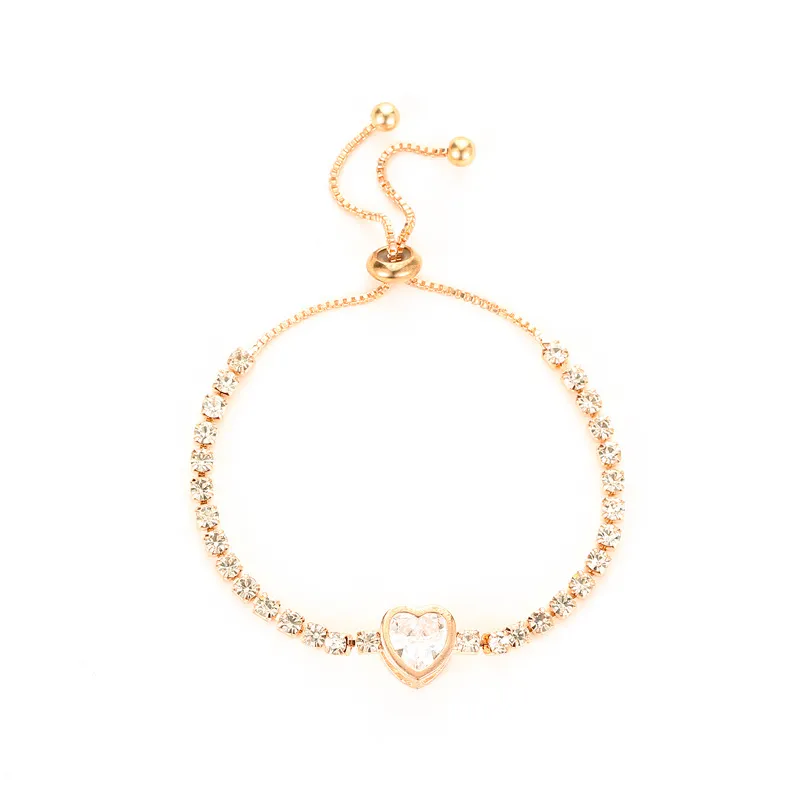 Europe New Arrive Rose Gold Bracelets Heart Zircon Fashion Hand Chain For Ladies Diamond Copper Brace Lace Jewelry Accessories