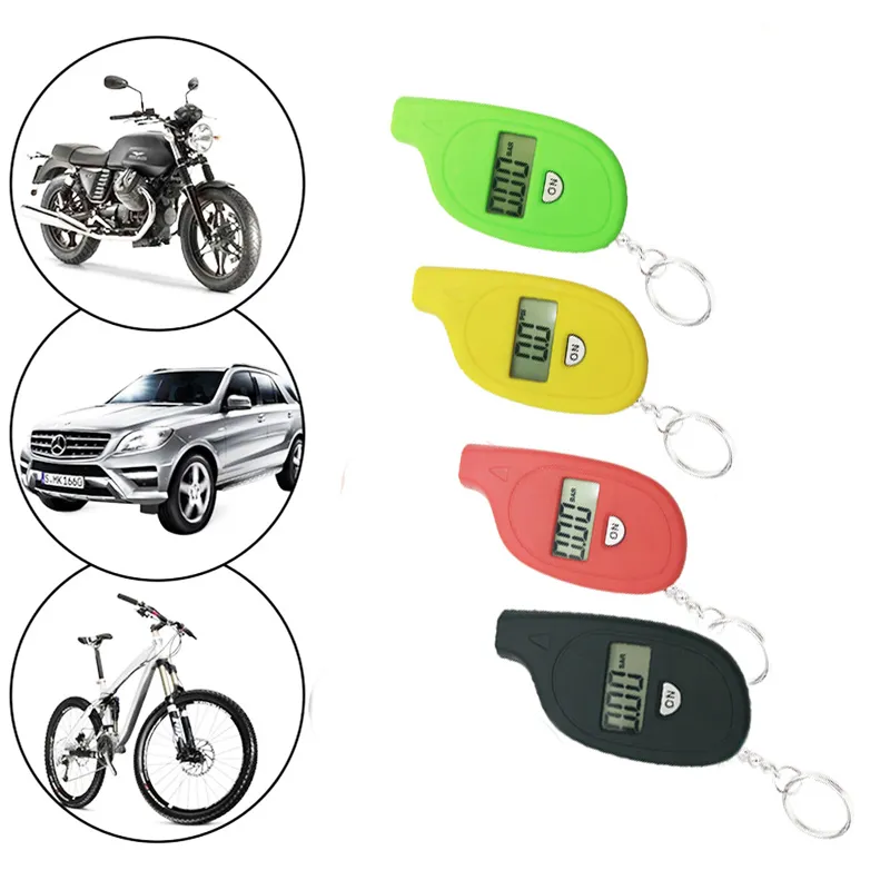 Diagnostiska verktyg Universal Bildäck Tryckmätare Portable Mini Keychain Digitala LCD-däck Hjulfordon Lufttrycksmätare Tester för motorcykelcykeltruck