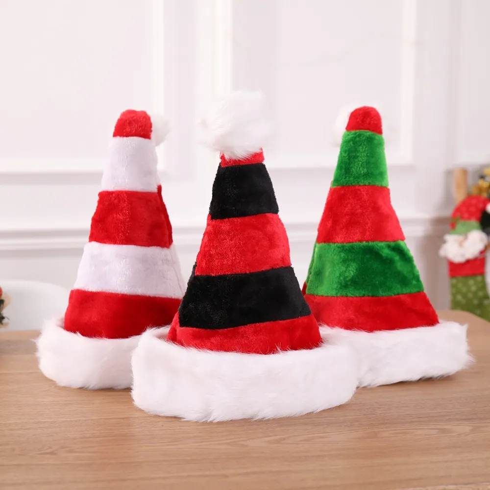 3styles Christmas Striped Xmas Hat Decorations Red Santa Claus Bag Party Decor Christmas plush Hat Ornaments kids gift