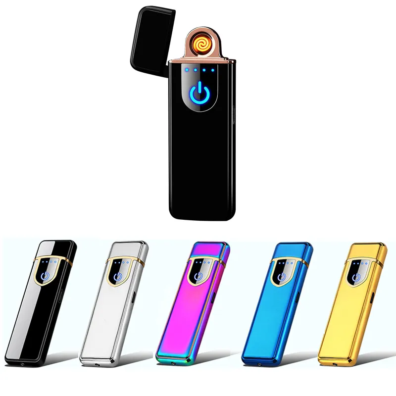 Mode USB oplaadbare lichtere winddichte elektronische sigarettenaanstekers Vlameloze aanraakschermschakelaar Portable Creative Lighters cadeau