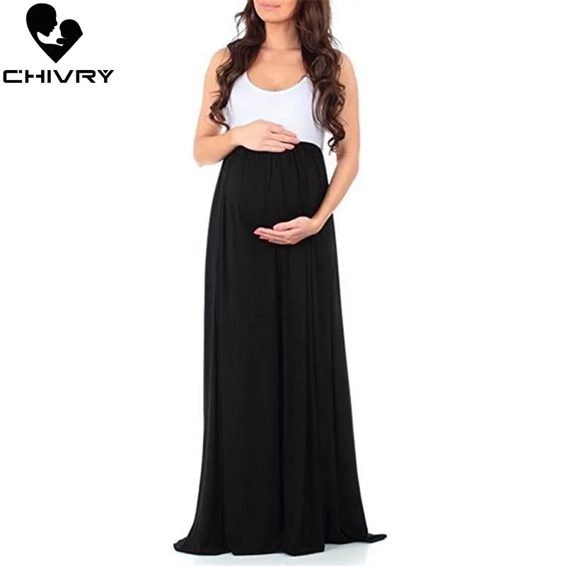 Chivry 2020新しいマタニティドレスカジュアルな妊娠服の袖なしマキシロングドレスママ妊娠ドレスVestidos de Maternidad