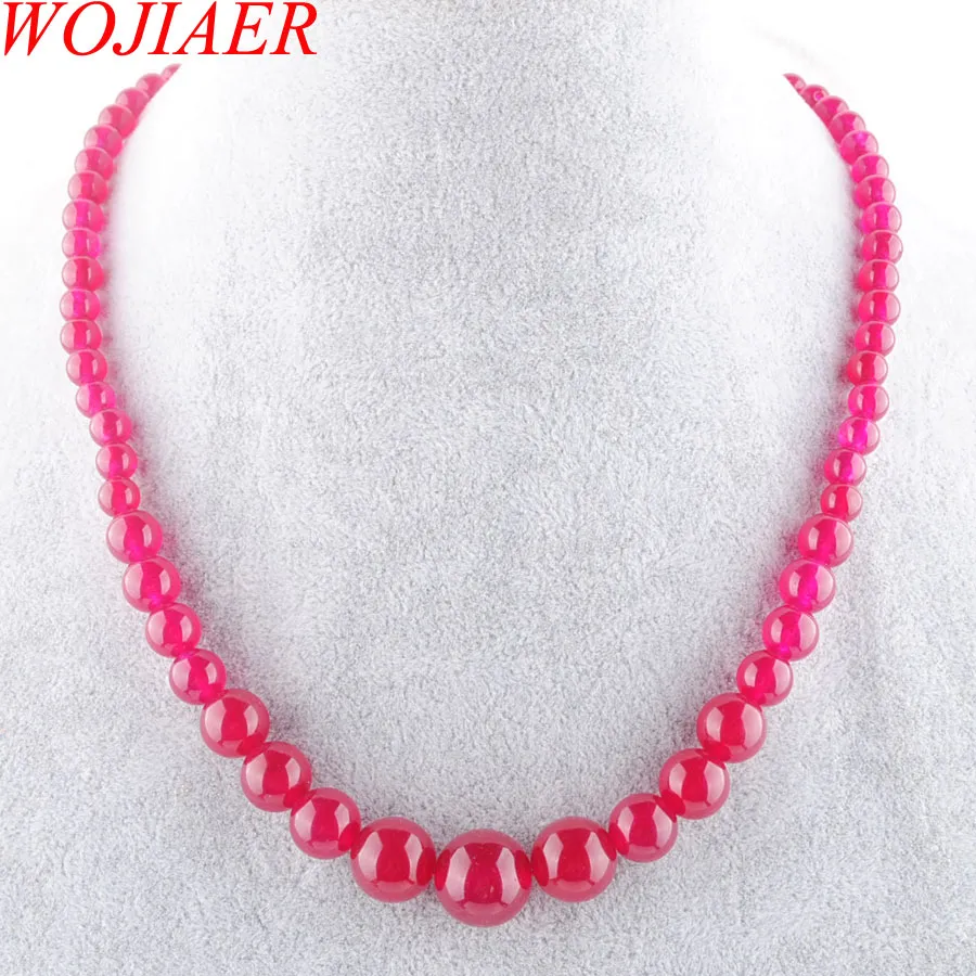 Wojiaer Plum Jade Gem Stone 6-14mm Absolwent Round Koraliki Kobiety Naszyjnik 17.5 Cali Strand Biżuteria F3001