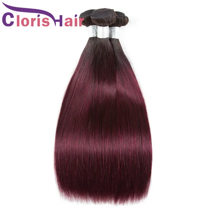 Two Tone Wine Red Peruvian Virgin Colored Bundles Silky Straight Human Hair Extensions Precolored 1B 99J Burgundy Ombre Weav3037829