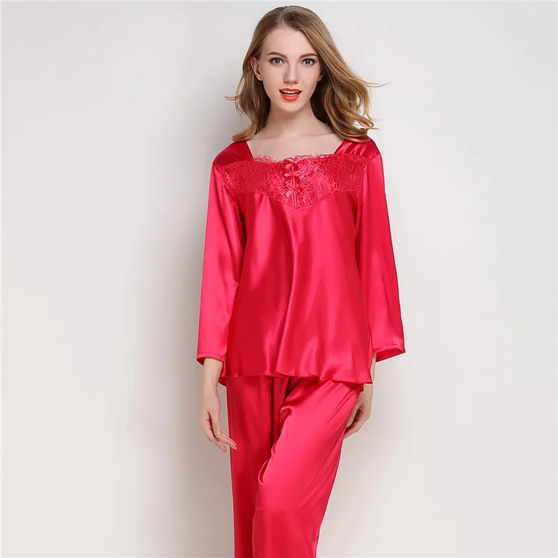 2022 vêtements de nuit pour femmes Satin Queenral femmes ensembles de pyjama en Satin de soie à manches longues vêtements de nuit Pijama Mujer pyjama costume femme 2 pièces maison vêtements de nuit Lingerie Plu