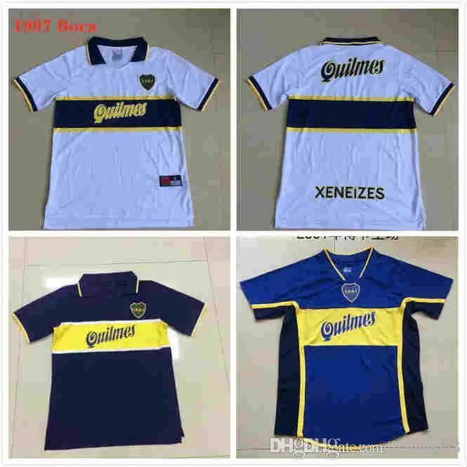 1997 98レトロクラシックBoca Juniors 2000 2001ボカジュニアレトロサッカージャージー＃10ローマン＃9パレルモディエゴマラドーナリクテルフットボールシャツ