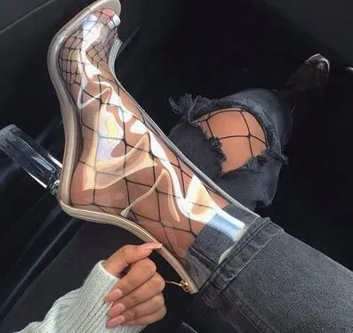 Transparante schoenen dame jelly schoenen met web beroemdheid Europese en Amerikaanse PVC-teen enkellaarsjes met kristal chunky hakken gratis verzending