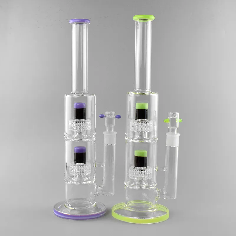 Light Green Recycler Hookah Bong: Two-Layer Showerhead Percolator, 15-Inch Glass Water Pipe with 18mm Female Joint