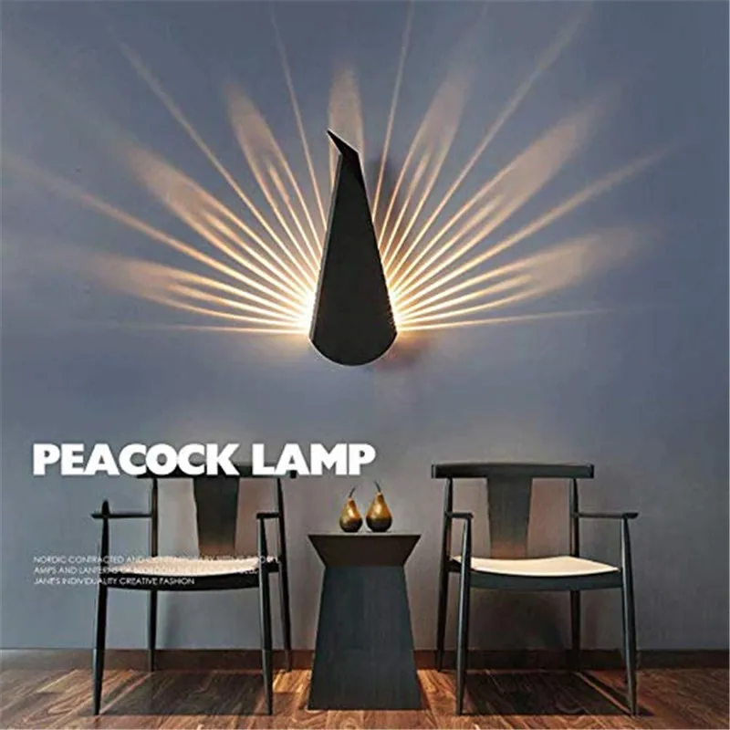 Minimalistisk inomhus väggljus med byte Dekorativ sängvägg Sconce Lighting Plug In Peacock Metal Base Wide 5.5 i hög 14.17in