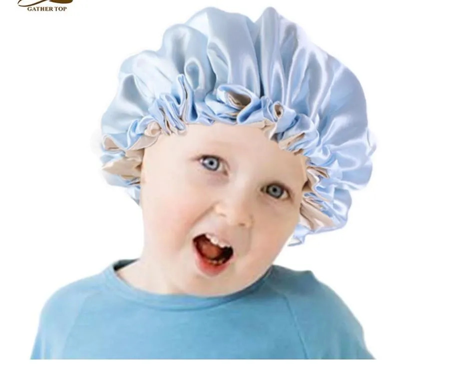 Kids Girl Satin Night Sleep Cap Solid Color Hair Care Bonnet Hat Head Cover Wrap Beanies Skullies Fashion Kids Satin Bonnet