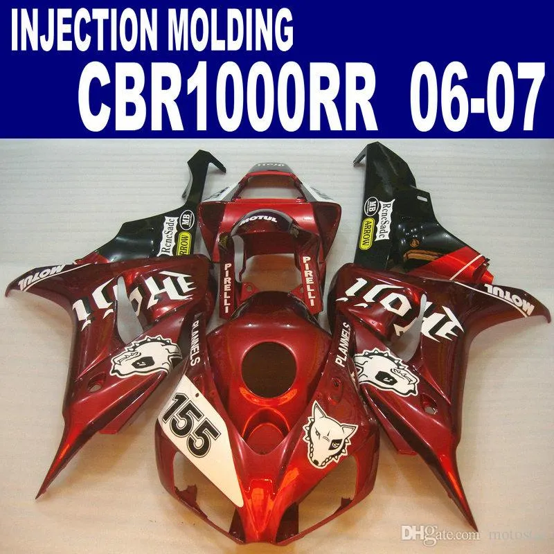 Insprutning Mote Fairing Body Kit för Honda Fairings CBR1000RR 06 07 Red White Bodywork CBR 1000 RR 2006 2007 VV5