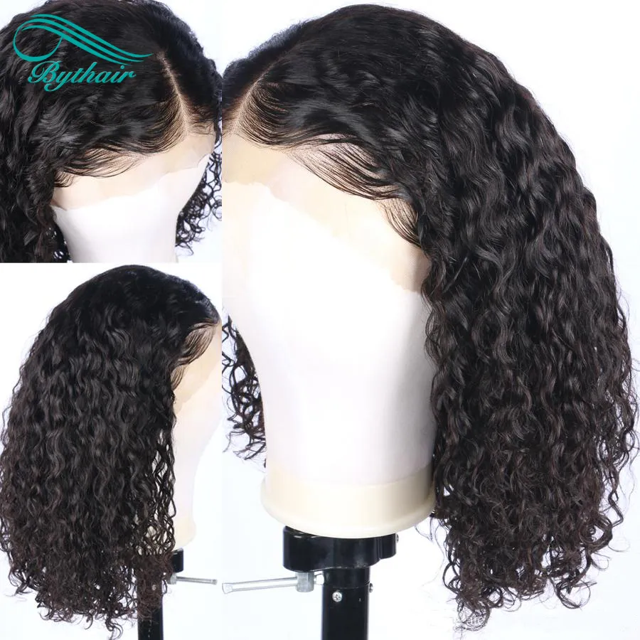 Cabelo humano Peruca Dianteira Do Laço Profundo Encaracolado Pré Arrancadas Linha fina Encaracolado Peruca Cheia Do Laço Nós Descorados Cabelo Virgem 130% 150% de Alta Densidade Bythair