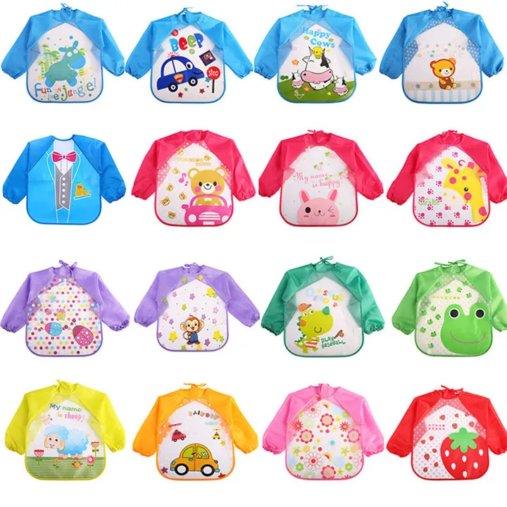 2019 Baby Toddler Cartoon Overalls Waterproof Long Sleeve Bibs Children Kids Feeding Smock Apron Eating Clothes Burp Cloths 18 styles