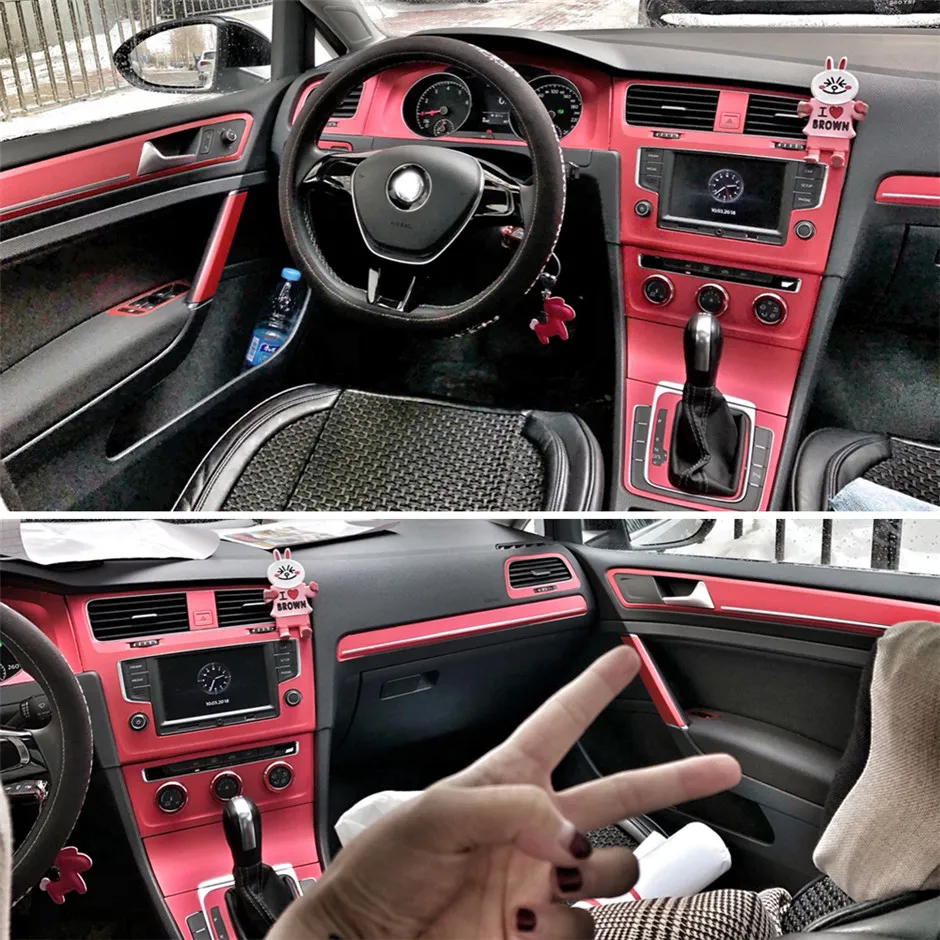 الداخلية الرياضة الأحمر ملصقات حماية ألياف الكربون الفبرا الشارات السيارات التصميم للسيارات VW فولكس واجن جولف 7 MK7 GTI الملحقات