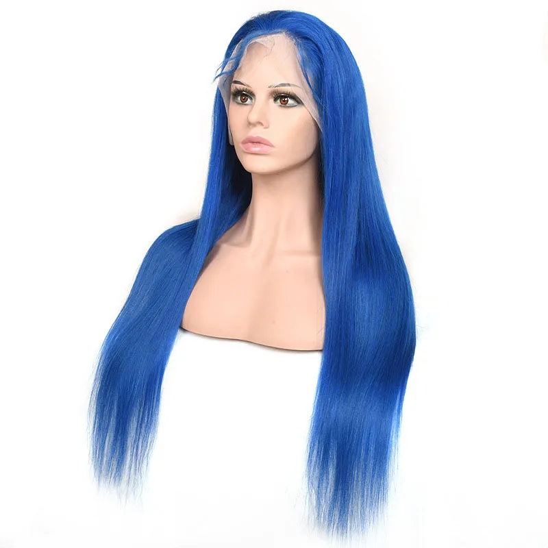 Cabelo humano peruano 13x4 peruca dianteira do laço em linha reta luz azul amarelo vermelho 150% densidade sedosa em linha reta 12-30 polegada 13 por 4 perucas grey243m