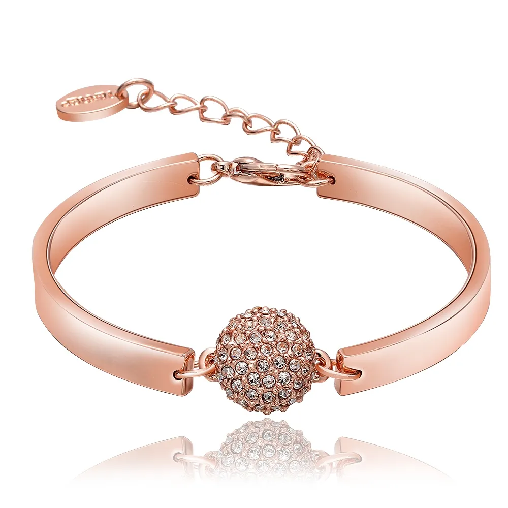 Charme Crystal Pulseiras Espumante Cz Diamante 18k Rosa Gold Bead Bangle Pulseira Ajustável Pulseira Mulheres Jóias Casamento