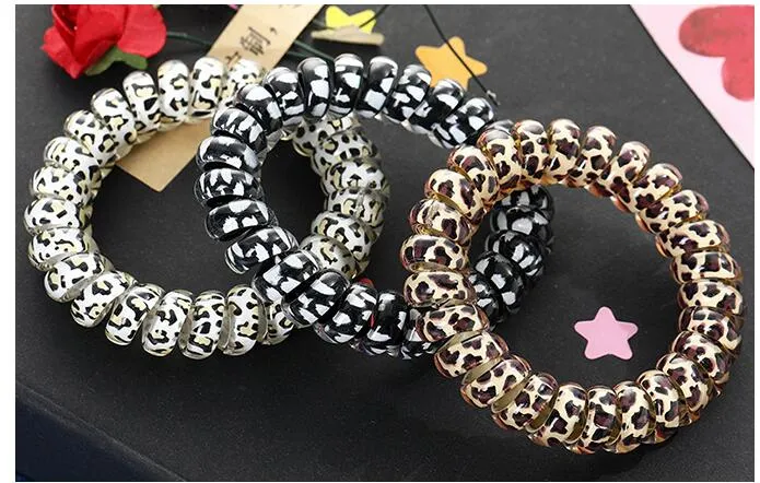 Telephone Wire Cord Gum Coil Hair Ties Girls Elastic Hair Bands Ring Rope Leopard Print Bracelet Stretchy Hair Ropes