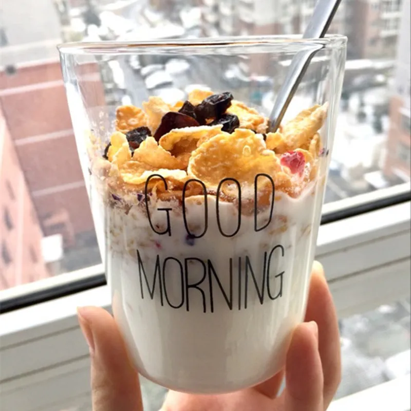 Taza de leche de café de cristal creativa de gran capacidad con mango de  vidrio transparente taza de desayuno de buenos días tazas para cóctel café  – Los mejores productos en la