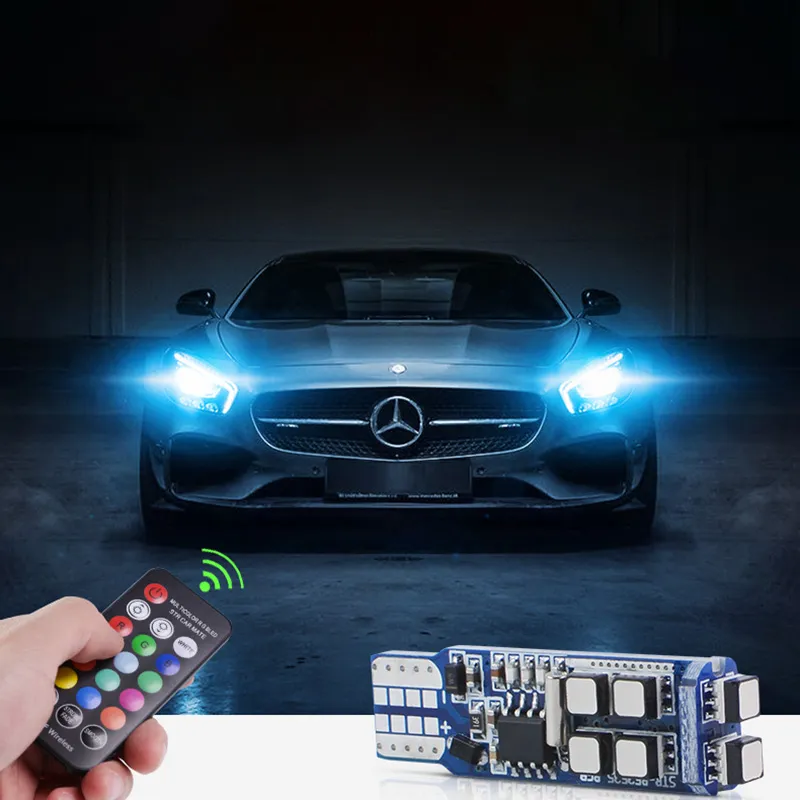 T10 W5W Uzaktan Kumanda Ile LED Araba Ampuller RGB Işık 194 168 Strobe Okuma Kama Atmosfer Işıkları 12 V Dekoratif Lamba Ford BMW VW