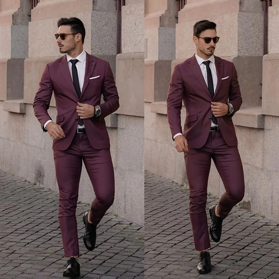 2020 Düğün Smokin Artı boyutu Custom Made Damat Groomsmen Tasarımcı Suit Erkekler Resmi Giyim Burgonya Mens Suits Sıcak satış