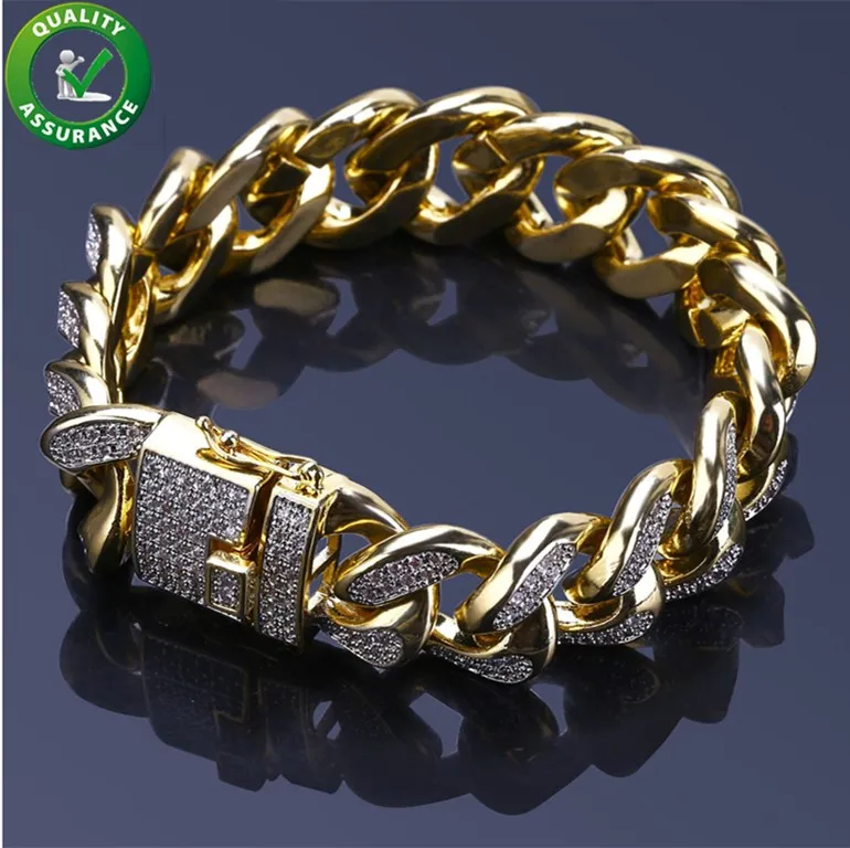Charm Bracelet For Men Women Miami Curb Cuban Chain Bling Rapper Big Gold  Chain Bracelets For Mens Luxury Jewelry Wholesale Bulk - Bracelets -  AliExpress