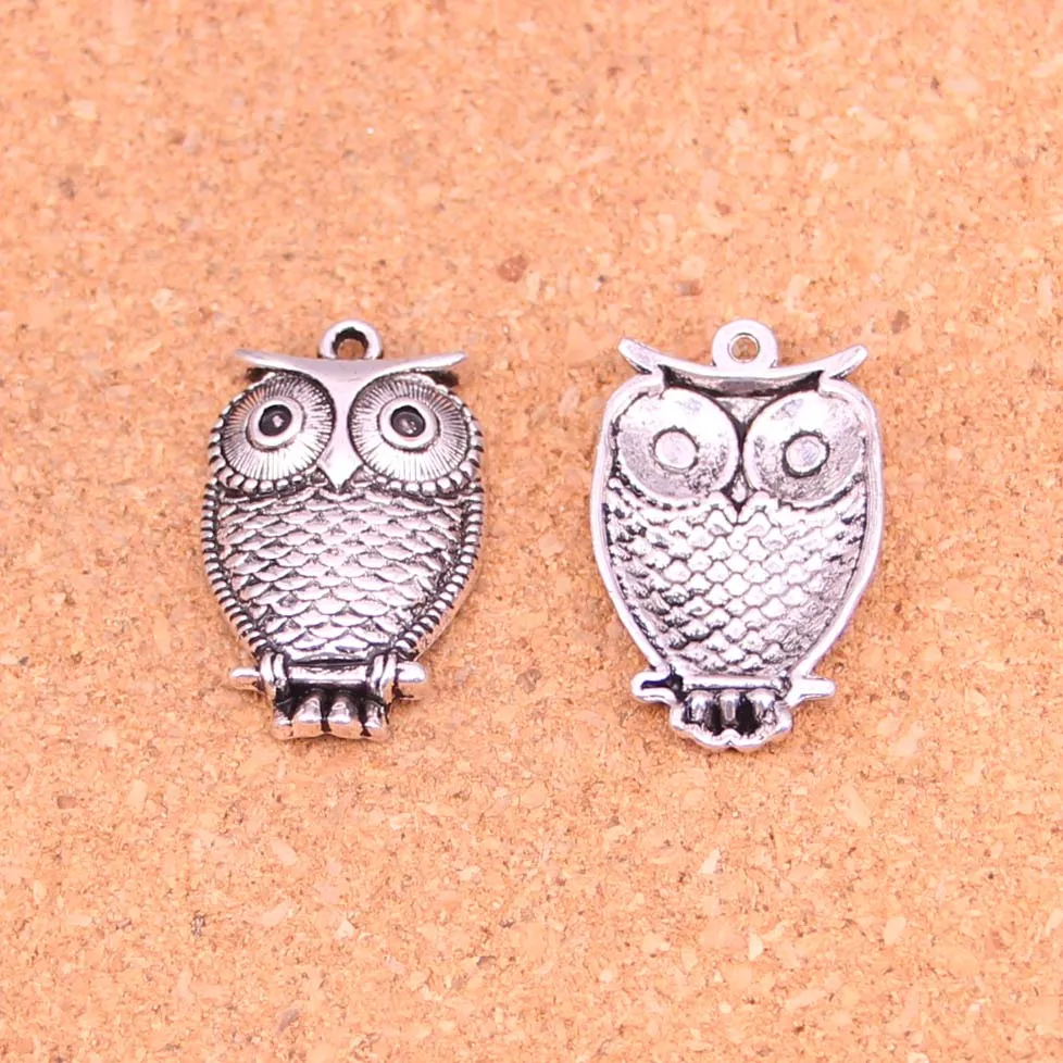 47 pièces breloques hibou branche debout Antique argent plaqué pendentifs faisant bricolage à la main tibétain bijoux en argent 28*18mm