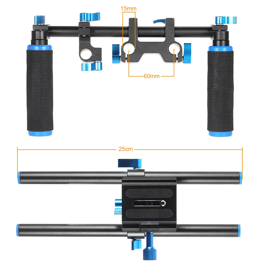 Aluminium Video Shoulder Mount Stablizer Support Rig med Slider 15MMROD Dubbel Handgrip Set C-formad hållare för DSLR