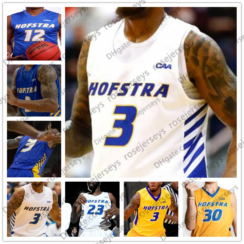 Custom Hofstra Pride Basketball Any Name Number Blue White Yellow 3 Justin Wright-Foreman 1 Matija Radovic 4 Buie Mannen Jeugd Kid NCAA Jersey