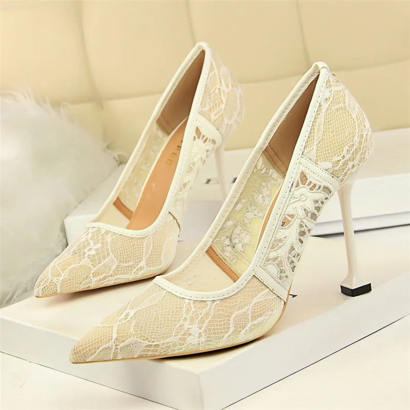 Italian Designer Stiletto Lace Wedding Heels For Women Black Heels