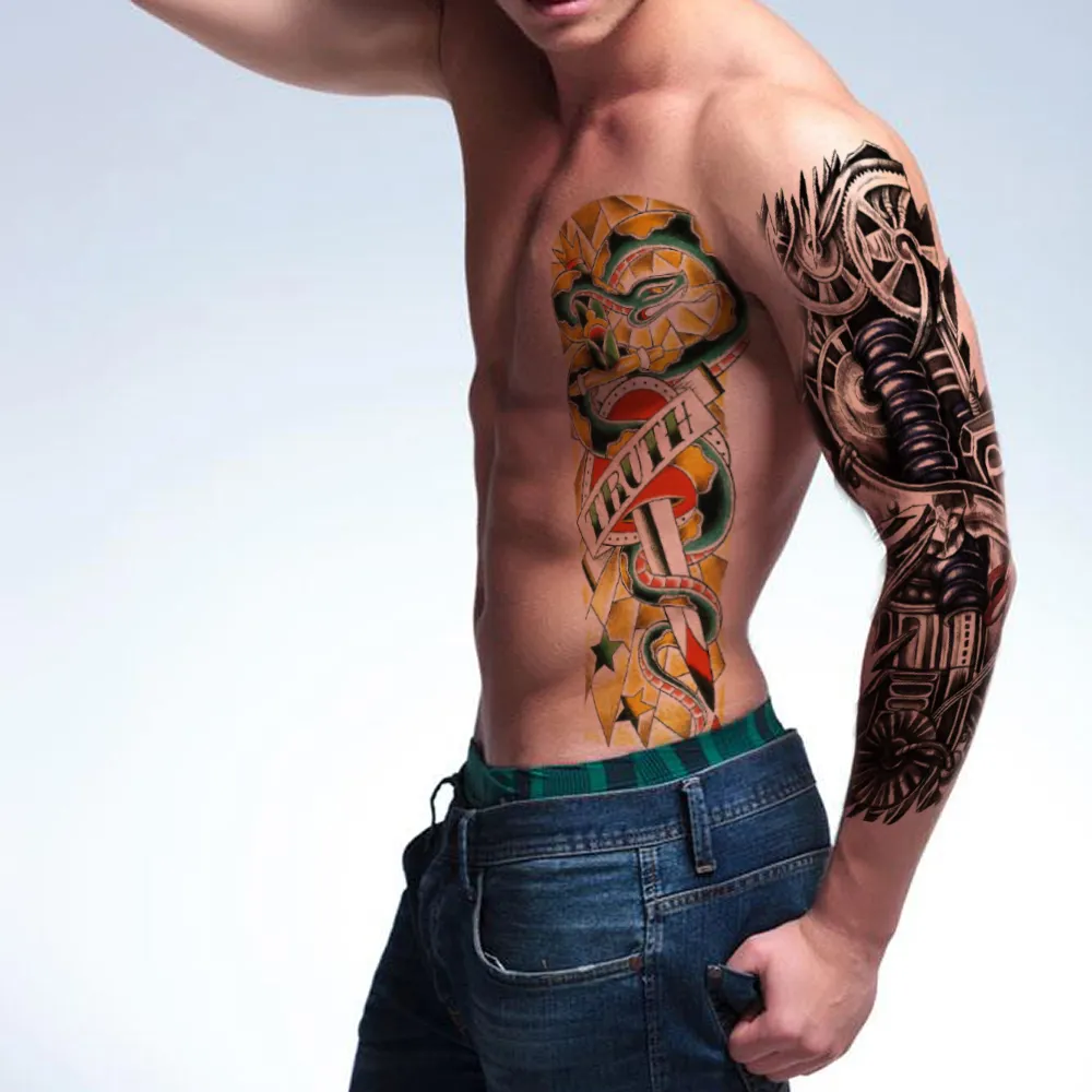 Volledige Arm Mouw Tattoo Machine Decal Voor Man Gouden Sikkelzwaard Waterdicht Tijdelijke Body Sticker Design Simulatie Transfer Van 2,36 € | DHgate