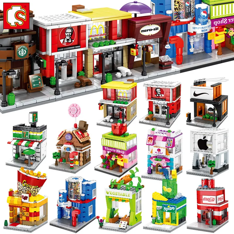 SEMBO Mini Street Store Building Blocks Cute Micro Shop Model Ice Cream Assembly Bricks Children Education Regali di Natale Giocattoli di compleanno per bambini