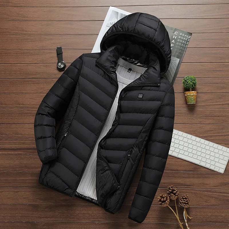 USB Elétrica Aquecimento Homens Mulheres Inverno Jaqueta Quente Com Capuz Slim Fit Onda Corte Ao Ar Livre Casaco Aquecido Parka Casacos Térmicos Outwear