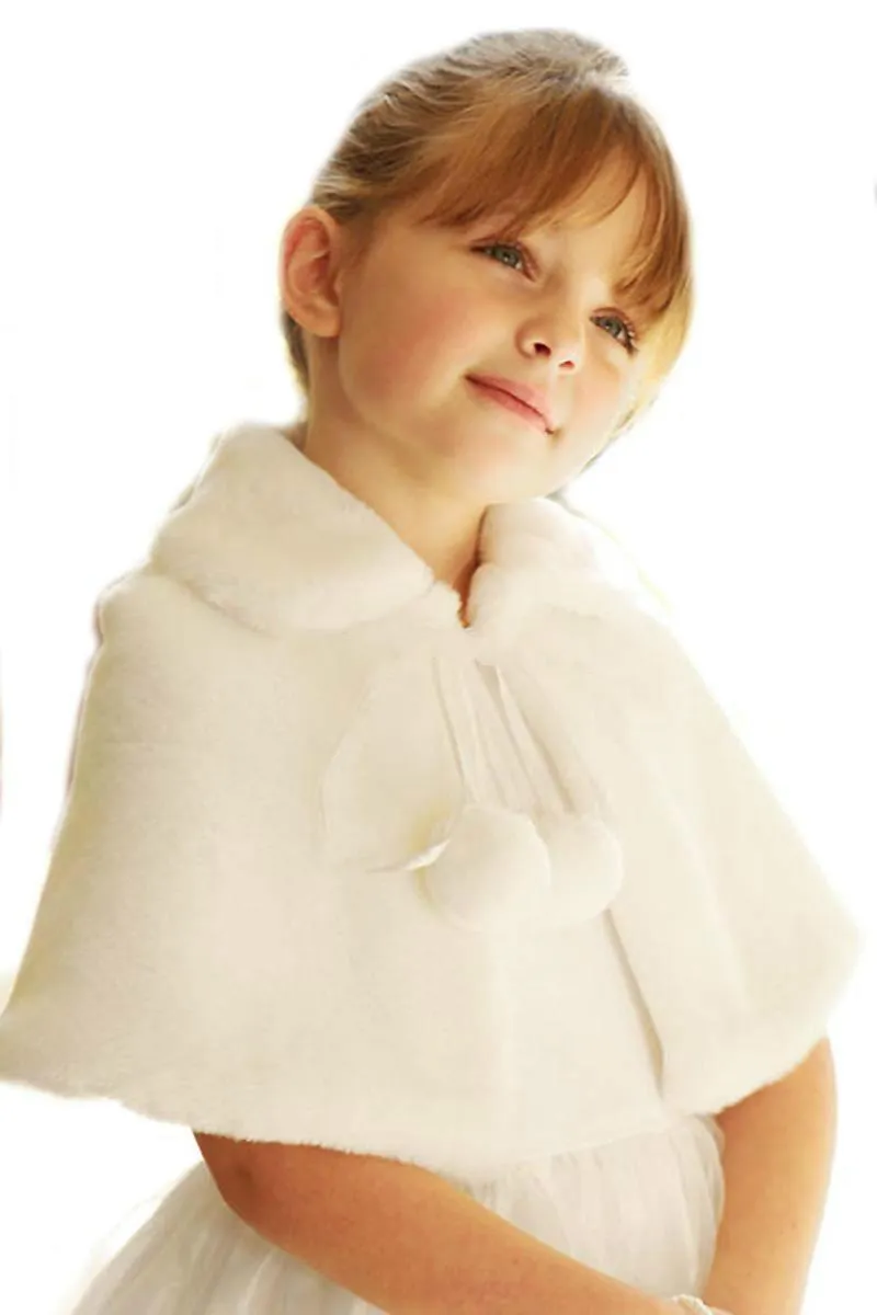 Nya Bröllopsklättrar Slå ner Collar Flowers Girls Cape Billiga Custom Christmas White Ivory Faux Fur Winter Short Wedding Shawl Jacket Wraps