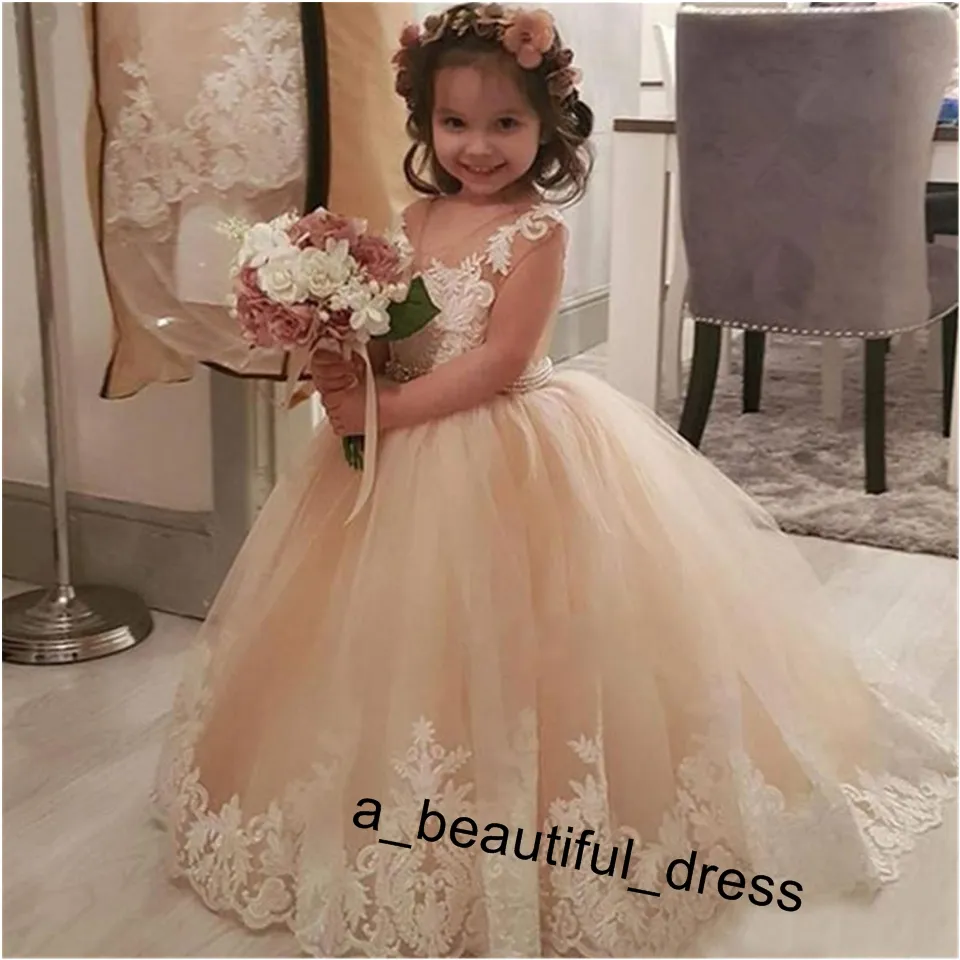 Champagne Flower Girl Dresses For Wedding Custom Made New Arrival Pageant Dress Sleeveless communion dresses FG1258