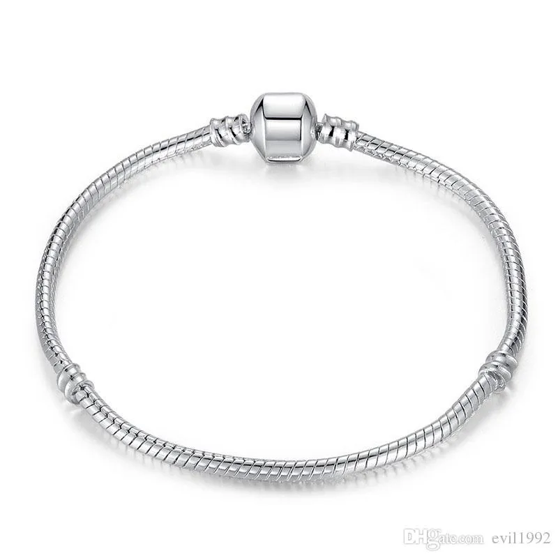 1st Drop Shipping Silverpläterade Armband Kvinnor Ormkedja Berlock Pärlor för pandora Pärlor Armband Armband Barn Present B001