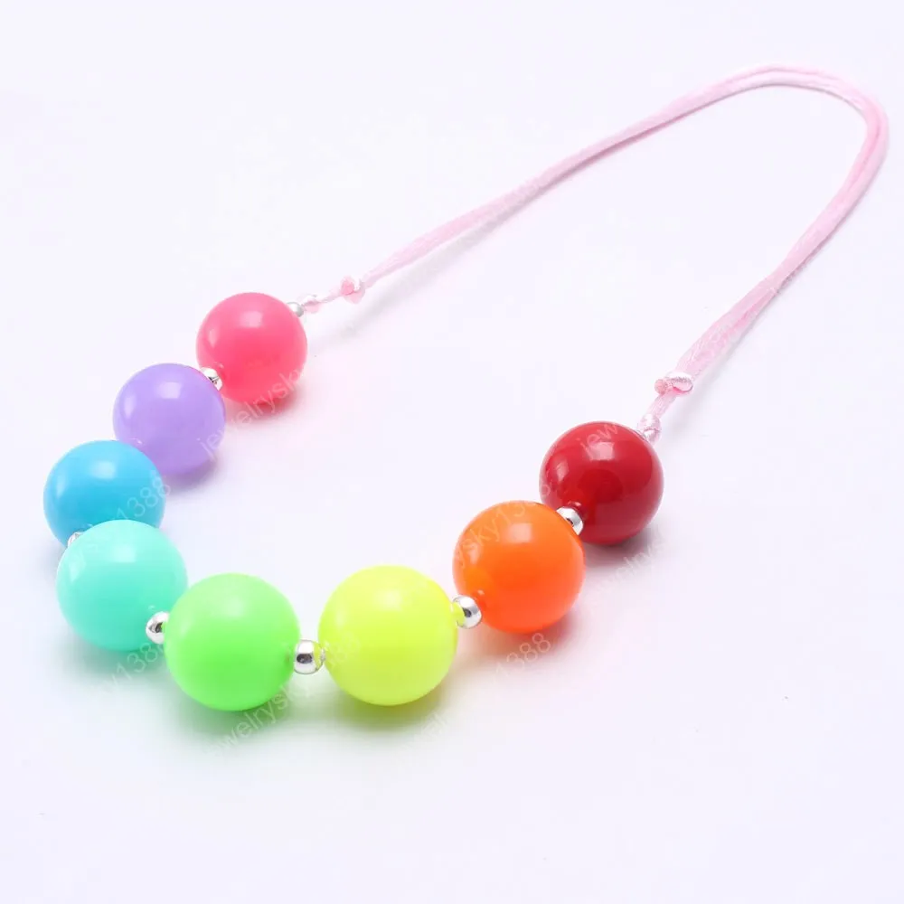 Mode pärlor diy smycken barn akryl bubblegum regnbåge halsband justerbart rep halsband för barn tjejer tillbehör