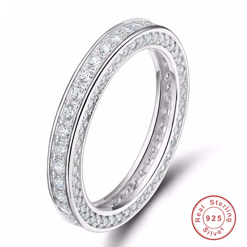 ファッションヴィンテージジュエリーリアル 925 スターリングシルバーフルラウンドカットホワイトサファイア CZ ダイヤモンド宝石女性の結婚指輪リングギフトサイズ 5-10