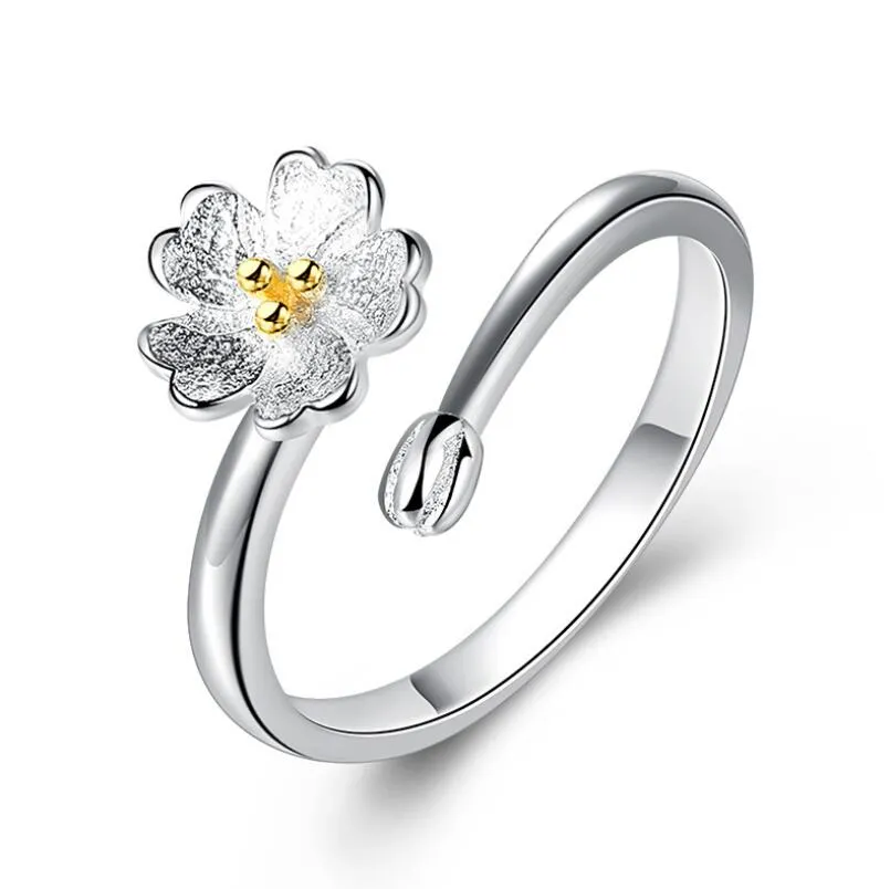 925 Sterling Silver Women Rings Cherry Blossoms Shape Love Ring Lucky Finger Wedding Gift Designer Jewelry