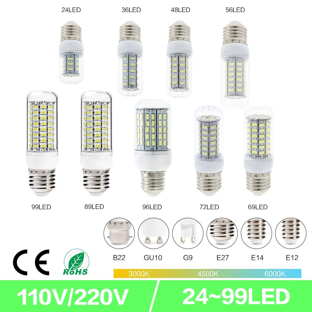 SMD5730 E27 GU10 B22 E14 G9 LED-lampa 7W 12W 15W 18W 220V 110V 360 Vinkel SMD LED-lampa LED Corn Light