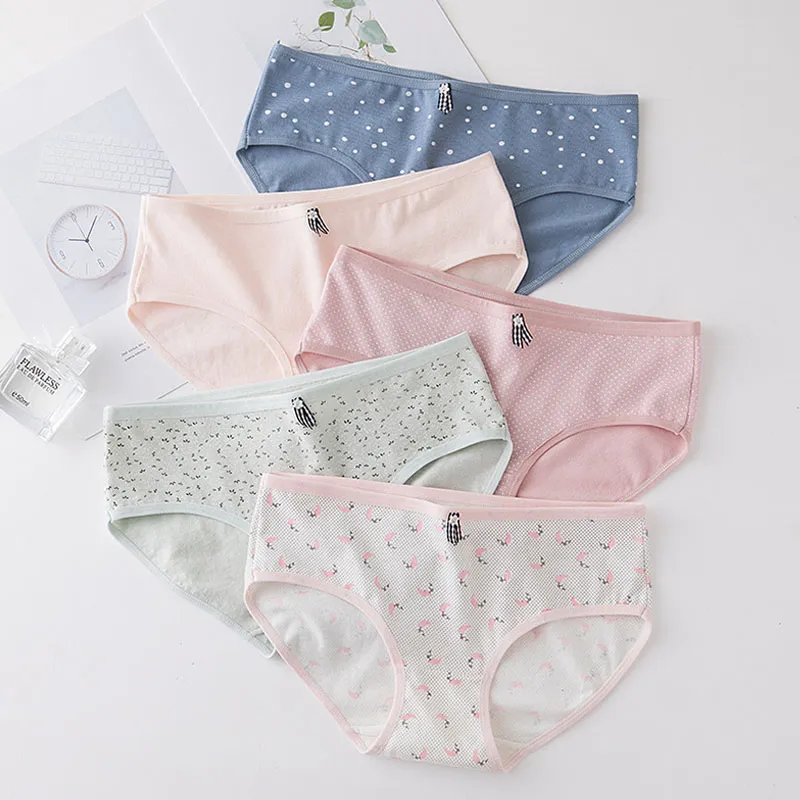 5PCS Women's Panties Candy Color Cute Korean Underwear Panties