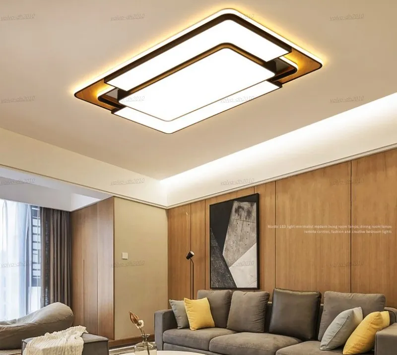 Rechteckige Holzdecke mit abgelegener moderner, dimmbarer Quadratlampe LED -Metallleuchter für Schlafzimmer Wohnzimmer Küche LLFA