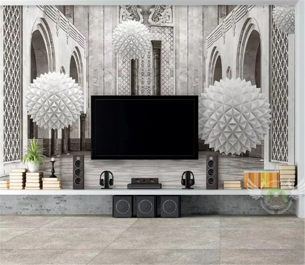 Aangepaste foto 3d wallpape 3d bol Europese architecturale ruimte moderne home decor woonkamer muurbedekking