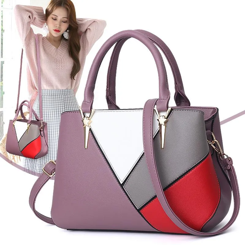 Designer-Women Tote Messenger Bag Large PU Leather Elegance Top-Handle Bags Contrast Colour Women Handbag Crossbody Shoulder Bag