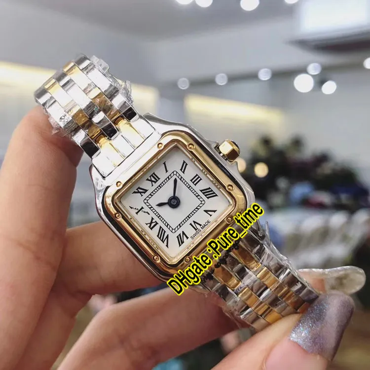Panthere Small 22 мм W2PN0006 Белый циферблат Швейцарские кварцевые женские часы Двухцветный браслет из желтого золота Модные женские часы Pure_time 10Style